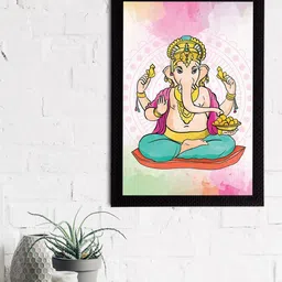 eCraftIndia Cream & Pink Lord Ganesha Satin Matt Textured UV Wall Art-image-111