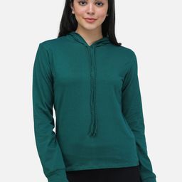 SCORPIUS Women Green Solid Hooded Sweatshirt-image-75