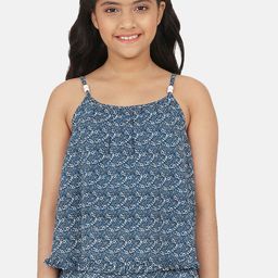 CACA CINA Blue Printed Layered Georgette Top-image-17
