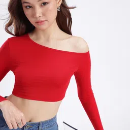 glitchez One Shoulder Fitted Crop Top-image-40