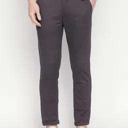 Basics Men Grey Tapered Fit Solid Regular Trousers-image-74
