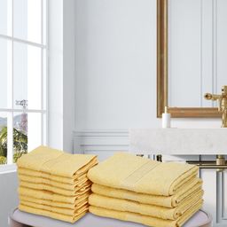 BIANCA Set Of 12 Yellow Solid 380 GSM Pure Cotton Towel Set-32