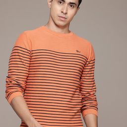 Petrol Pure Cotton Striped Pullover-image-42