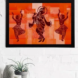 eCraftIndia Orange & Brown Lord Krishna Satin Matt Texture Framed UV Wall Art Painting-image-82