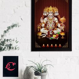 eCraftIndia Brown & Gold-Coloured Panch Mukhi Lord Hanuman Satin Matt Textured UV Wall Art-image-35