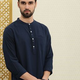 House of Pataudi Men Navy Blue Rozana Kurta-image-42