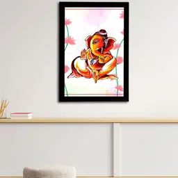 eCraftIndia Orange & Pink Lord Ganesha Satin Matt Textured UV Wall Art-image-88