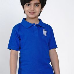 berrytree Unisex Kids Blue Solid Polo Collar Sustainable T-shirt-picture-3