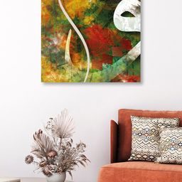 OLIVE TREE Green & Red Canvas Abstract Wall Art-picture-12