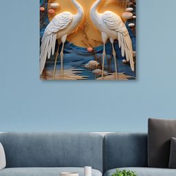 OLIVE TREE Beige & Blue Canvas Animals Wall Art-picture-21