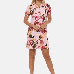 Campus Sutra Women Peach-Coloured Floral Printed Shirt Dress-image-66