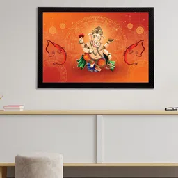 eCraftIndia Orange Lord Ganesha Satin Matt Texture Framed UV Wall Art Painting-image-61