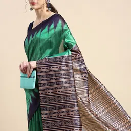 VISHNU WEAVES Solid Jute Silk Tussar Saree-image-51