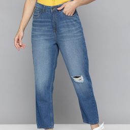 Flying Machine Women Blue Mom Fit High-Rise Low Distress Light Fade Stretchable Jeans-image-45