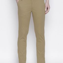 Basics Men Khaki Tapered Fit Self Design Regular Trousers-image-102