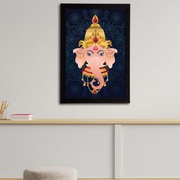 eCraftIndia Navy Blue & Cream Lord Ganesha Satin Matt Textured UV Wall Art-17