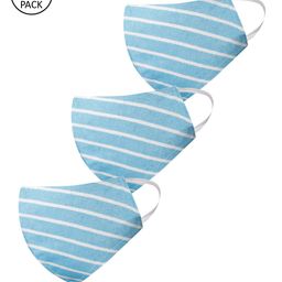 VASTRAMAY Unisex 3 Pcs Blue Striped 3-Ply Anti-Pollution Reusable Cloth Masks-image-73