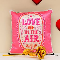Archies Love Gifts pink 1st Valentines Day Special Cushion & 24K Golden Rose Set-image-77