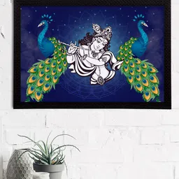 eCraftIndia Blue & Green Lord Krishna Satin Matt Texture Framed UV Wall Art Painting-image-84