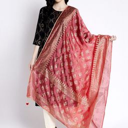 Clora Creation Red & Gold-Colored Printed Silk Dupatta-7