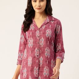FERANOID Floral Print Roll-Up Sleeves Pure Cotton Shirt Style Longline Top-picture-12