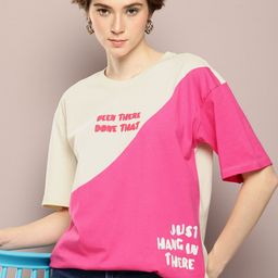Kook N Keech Colourblocked Pure Cotton Oversized Longline T-shirt-image-16