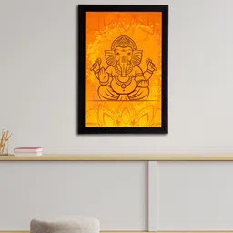eCraftIndia Orange & Yellow Lord Ganesha Satin Matt Texture Framed UV Wall Art Painting-image-71