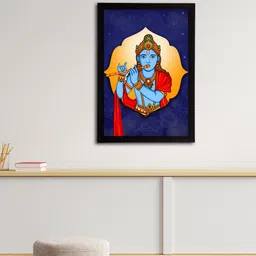 eCraftIndia Blue & Orange Lord Krishna Satin Matt Texture UV Art Painting-image-91