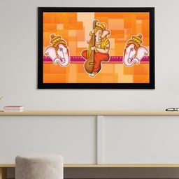 eCraftIndia Orange & Gold-Coloured Lord Ganesha Satin Matt Textured UV Wall Art-image-81