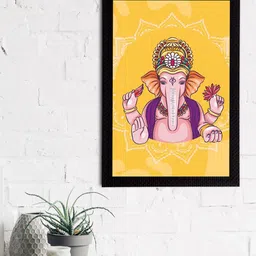 eCraftIndia Yellow & Orange Lord Ganesha Satin Matt Texture UV Wall Art-image-46