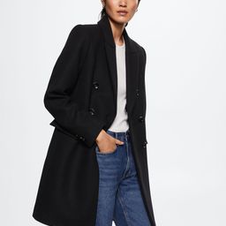 MANGO Solid Wool Double-Breasted Longline Coat-image-54