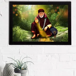 eCraftIndia Green & Maroon Sai Baba Satin Matt Texture UV Art Wall Painting-image-93