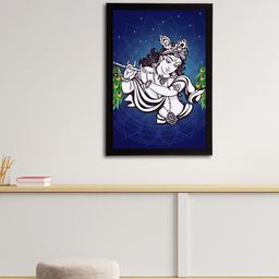eCraftIndia Navy Blue & White Lord Krishna Satin Matt Textured UV Wall Art-image-16