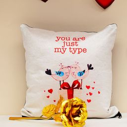 Archies White Printed Cushion with 24K Golden Rose Gift Set-image-93