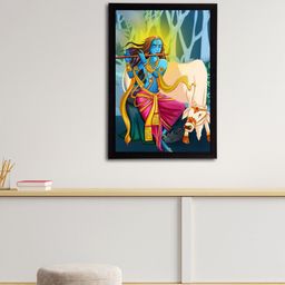eCraftIndia Blue & Beige Lord Krishna Satin Matt Texture UV Art Painting-image-87