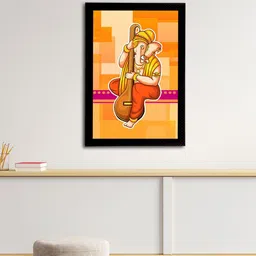 eCraftIndia Orange & Red Lord Ganesha Satin Matt Textured UV Wall Art-image-99