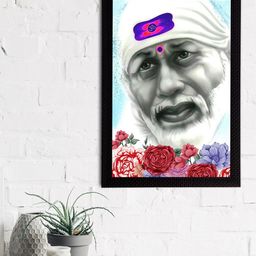 eCraftIndia White & Blue Sai Baba Satin Matt Texture UV Art Painting-image-89
