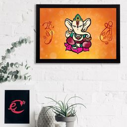 eCraftIndia Orange & Pink Lord Ganesha Satin Matt Texture Framed UV Wall Art Painting-image-106