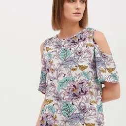 Harpa Women Off-White & Lavender Printed Top-image-92