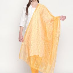 Dupatta Bazaar Yellow & Gold-Coloured Checked Dupatta-picture-29