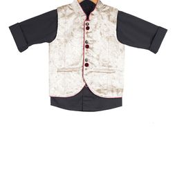 Actuel Boys Black & Beige Regular Fit Solid Casual Shirt With Waistcoat-image-10