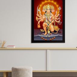 eCraftIndia Brown & Beige Panch Mukhi Lord Hanuman Satin Matt Texture UV Art Painting-18