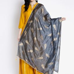 Clora Creation Women Grey & Gold-Coloured Printed Dupatta-picture-11