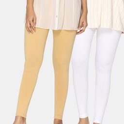 TSG Bliss Women Pack Of 2 White & Beige Solid Ankle-Length Leggings-image-44