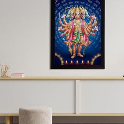 eCraftIndia Blue & Beige Panch Mukhi Lord Hanuman Satin Matt Texture UV Art Painting-image-93