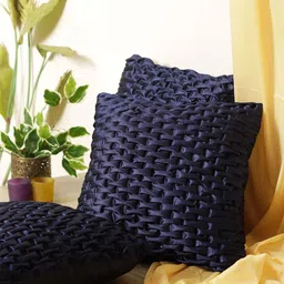 ROMEE Navy Blue Set of 3 Self Design Square Cushion Covers-2