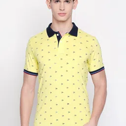 Basics Men Yellow & Black Printed Slim Fit Polo Collar T-shirt-image-75