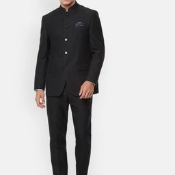 Louis Philippe Men Black Self-Design Bandhgala Suit-image-97