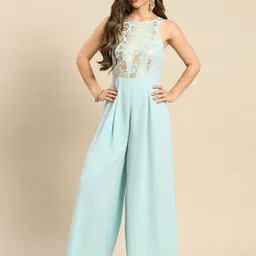 MABISH by Sonal Jain Blue Printed Basic Jumpsuit-image-4