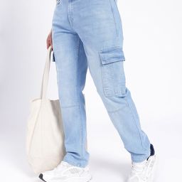 glitchez Men Relaxed Fit Light Fade Stretchable Panelling Cargo Jeans-image-38